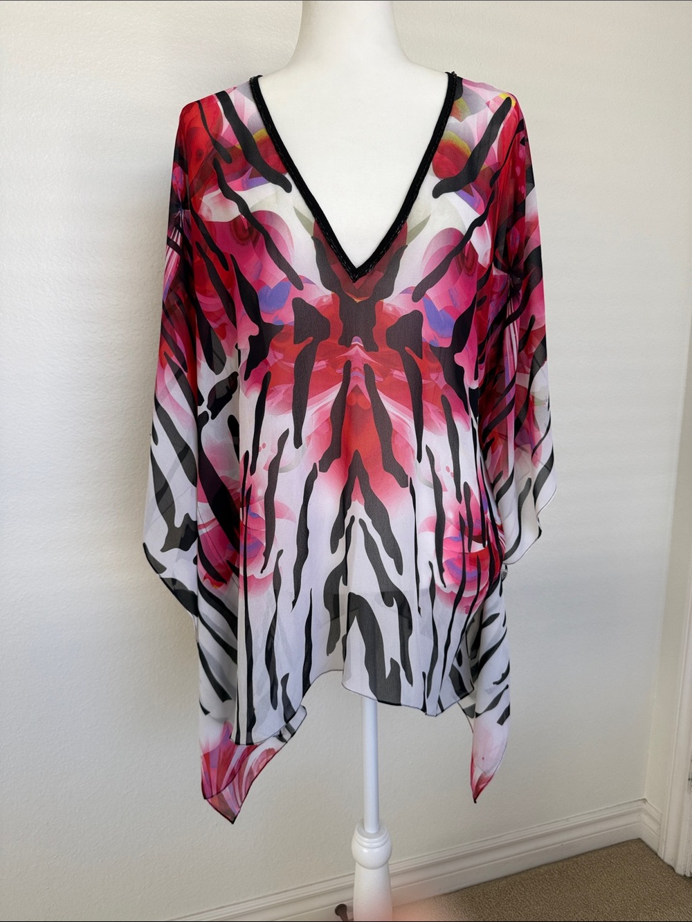Sheer Pink & Black V-Neck Swim Coverup Tunic